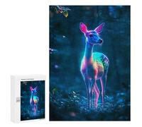 300 PCS Jigsaw Puzzles for Teenagerss Neon Deer in Forest Adult Jigsaw Puzzle Family Games Improve Memory Help The Brain Exercise 300 PCS