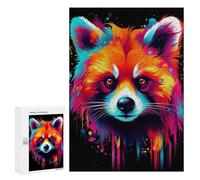 300 PCS Jigsaw Puzzles for Teenagerss Neon Red Panda Puzzles for Adults Brain Teaser Game Analysis And Logic Christmas Birthday Gifts 300 PCS