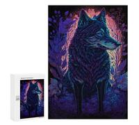 300 PCS Jigsaw Puzzles for Teenagerss Neon Wolf in Twilight Forest Puzzle for Adults Relaxing Games Improve Memory Fun Activities at Home 300 PCS