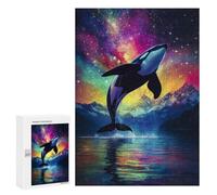 300 PCS Jigsaw Puzzles for Teenagerss Orca Whale Leaping in Cosmic Waters Puzzle For Teenagerss Difficult Challenge Educational Challenge Family Fun & Game Night 300 PCS