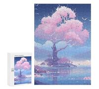 300 PCS Jigsaw Puzzles for Teenagerss Pink Tree Beside The Lake Jigsaw for Adults Hands-on Game Difficult Hard Unique Birthday And Gifts 300 PCS