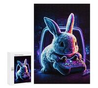 300 PCS Jigsaw Puzzles for Teenagerss Rabbit Gaming Neon Art Jigsaws for Adults Relax Games Wall Decoration Help The Brain Exercise 300 PCS