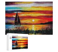 300 PCS Jigsaw Puzzles for Teenagerss Sailboat Sunset Painting Jigsaw Puzzle Toy Wall Decor Difficult Hard Unique Birthday And Xmas Gifts 300 PCS
