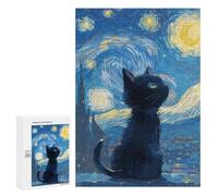 300 PCS Jigsaw Puzzles for Teenagerss Starry Night Anime Cat Teenagers Puzzles Brain Teaser Game Enhance Memory Christmas Birthday Gifts 300 PCS