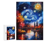 300 PCS Jigsaw Puzzles for Teenagerss Starry Night Over Cityscape Jigsaw for Adults Hands-on Game Difficult Hard Unique Birthday And Gifts 300 PCS