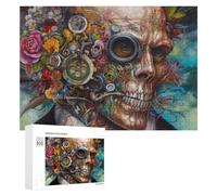 300 PCS Jigsaw Puzzles for Teenagerss Steampunk Skull with Flowers Jigsaw Puzzle Toy Wall Decor Difficult Hard Unique Birthday And Xmas Gifts 300 PCS