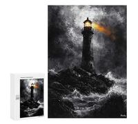 300 PCS Jigsaw Puzzles for Teenagerss Stormy Lighthouse in Dramatic Monochrome Style Adult Jigsaw Puzzle Family Games Improve Memory Help The Brain Exercise 300 PCS