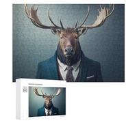 300 PCS Jigsaw Puzzles for Teenagerss Stylish Deer in Suit Adult Puzzles Hands-on Game Hand Speed Race Fun at Home Activities, 300 PCS