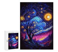 300 PCS Jigsaw Puzzles for Teenagerss Whimsical Night Sky with Trees Jigsaws for Adults Relax Games Wall Decoration Help The Brain Exercise 300 PCS