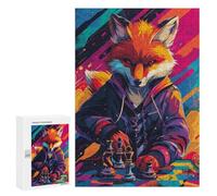 300 PCS Jigsaw Puzzles Fox Mastering Chess Strategy Meets Style Puzzles for Teenagers Enhance Memory Difficult And Challenge Brainteaser Family Games 300 PCS