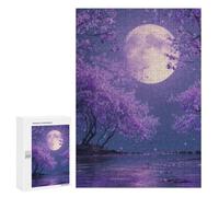 300 PCS Jigsaw Puzzles Full Moon Purple Blossom Night Adult Jigsaw Puzzles Enhance Memory Educational Challenge Toys Educational Games 300 PCS