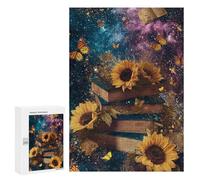 300 PCS Jigsaw Puzzles Galactic Book Stack with Sunflowers Jigsaws for Adults Puzzle For Family Fun Difficult And Challenge Educational Family Game 300 PCS
