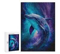 300 PCS Jigsaw Puzzles- Galactic Dolphin Art Print Jigsaw for Adults Relaxing Games Staycation Kill Time Deal As Gifts for The Whole Family 300 PCS
