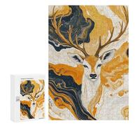 300 PCS Jigsaw Puzzles Golden Deer Abstract Art Print Puzzles for Teenagers Enhance Memory Difficult And Challenge Brainteaser Family Games 300 PCS