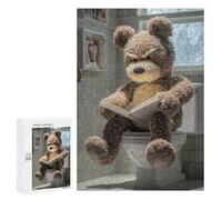 300 PCS Jigsaw Puzzles- Grumpy Teddy Bear Reading on Toilet Jigsaw for Adults Relaxing Games Staycation Kill Time Deal As Gifts for The Whole Family 300 PCS