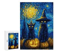 300 PCS Jigsaw Puzzles Halloween Cats with Pumpkins-4 Jigsaw Puzzles for Teenagers Stress Reliever Train Your Brain And Hands Learning Educational Toys 300 PCS