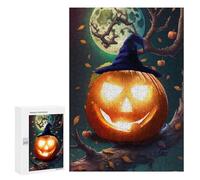 300 PCS Jigsaw Puzzles Halloween Pumpkin with Witch Hat Jigsaw for Teenagerss Precision Cutting Fun Activities at Home Challenging Game And Family Play 300 PCS