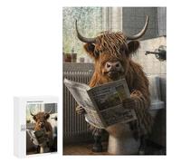 300 PCS Jigsaw Puzzles Highland Cow on The Toilet Jigsaw for Teenagerss Precision Cutting Fun Activities at Home Challenging Game And Family Play 300 PCS