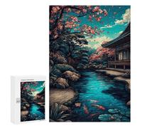 300 PCS Jigsaw Puzzles Japanese Garden Pond with Koi Fish Puzzles for Teenagers Enhance Memory Difficult And Challenge Brainteaser Family Games 300 PCS