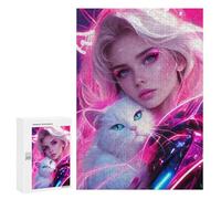 300 PCS Jigsaw Puzzles Neon Glow Cat Portrait Adult Jigsaw Puzzles Enhance Memory Educational Challenge Toys Educational Games 300 PCS
