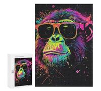 300 PCS Jigsaw Puzzles Neon Monkey Sunglasses Art Print Jigsaws for Adults Anti-Stress Toys Staycation Kill Time Parent-child Interaction 300 PCS