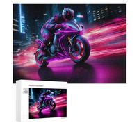 300 PCS Jigsaw Puzzles Neon Motorcycle Night Ride Jigsaw for Adults Fun Games Perfect Decoration Unique Gifts for Birthday And Christmas 300 PCS