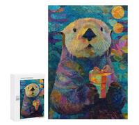 300 PCS Jigsaw Puzzles Otter Holding Gift Box Jigsaws for Adults Puzzle For Family Fun Difficult And Challenge Educational Family Game 300 PCS