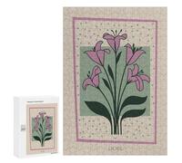 300 PCS Jigsaw Puzzles Pink Lily Bouquet Mid Century Jigsaw for Teenagerss Precision Cutting Fun Activities at Home Challenging Game And Family Play 300 PCS