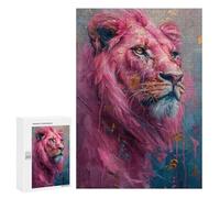 300 PCS Jigsaw Puzzles Pink Lion Art Print-5 Jigsaw Puzzles for Teenagers Stress Reliever Train Your Brain And Hands Learning Educational Toys 300 PCS