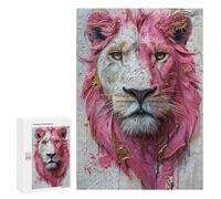 300 PCS Jigsaw Puzzles Pink Lion Art Print Puzzles for Teenagers Enhance Memory Difficult And Challenge Brainteaser Family Games 300 PCS