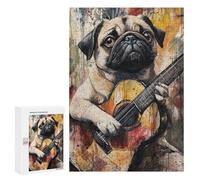 300 PCS Jigsaw Puzzles Pug Playing Guitar Painting-2 Jigsaws for Adults Puzzle For Family Fun Difficult And Challenge Educational Family Game 300 PCS
