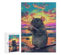 300 PCS Jigsaw Puzzles Rat Eating on Beach Sunset Puzzles for Teenagers Enhance Memory Difficult And Challenge Brainteaser Family Games 300 PCS