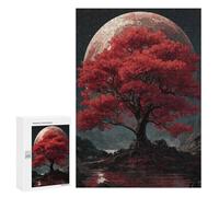 300 PCS Jigsaw Puzzles Red Moonlit Tree Reflections Puzzles for Teenagers Enhance Memory Difficult And Challenge Brainteaser Family Games 300 PCS