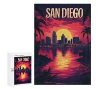 300 PCS Jigsaw Puzzles San Diego Sunset Skyline Jigsaw for Teenagerss Precision Cutting Fun Activities at Home Challenging Game And Family Play 300 PCS