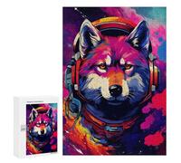 300 PCS Jigsaw Puzzles Space Wolf Headphones Art Print-2 Adult Jigsaw Puzzles Enhance Memory Educational Challenge Toys Educational Games 300 PCS