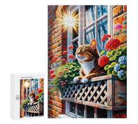 300 PCS Jigsaw Puzzles Sunlit Window Cat Jigsaw for Teenagerss Precision Cutting Fun Activities at Home Challenging Game And Family Play 300 PCS