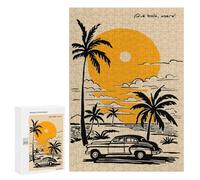 300 PCS Jigsaw Puzzles- Vintage Car on Tropical Beach Jigsaw for Adults Relaxing Games Staycation Kill Time Deal As Gifts for The Whole Family 300 PCS