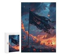 300 PCS Jigsaw Puzzles Warrior's Sunset Flag Puzzles for Teenagers Enhance Memory Difficult And Challenge Brainteaser Family Games 300 PCS