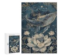 300 PCS Jigsaw Puzzles Whale And Lotus Fantasy Art Jigsaws for Adults Puzzle For Family Fun Difficult And Challenge Educational Family Game 300 PCS