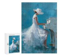 300 PCS Jigsaw Puzzles- White Dress Piano Player Art Print Puzzle For Teenagers Family Activities for Birthday, Chrismas Unique Birthday And Gifts 300 PCS
