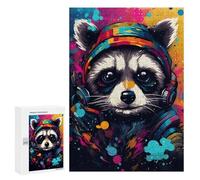 300 PCS Jigsaw Raccoon DJ Headphones Art Jigsaws for Adults Puzzle But Fun And Humorous Challenging To Complete Unique Birthday And Xmas Gifts 300 PCS