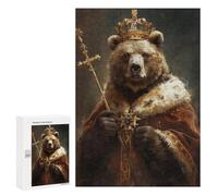 300 PCS Jigsaw Royal Bear King Crowned Artwork Adult Jigsaw Puzzles For Family Fun Parent-child Interaction Gifts for Friends And Family 300 PCS