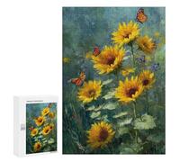 300 PCS Jigsaw Sunflower Field with Butterflies-2 Jigsaws for Adults Puzzle Stress Reliever Parent-child Interaction Unique Birthday And Xmas Gifts 300 PCS
