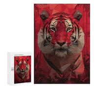 300 PCS Jigsaw Tiger Red Polygon Art Jigsaw Puzzles for Adults Family Activities Help The Brain Exercise Deal As Gifts for The Whole Family 300 PCS