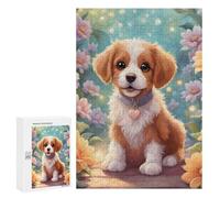 300 PCS Jigsaws Adults Puzzles A Dog with Flower Jigsaw for Adults Hands-on Game Precision Cutting Parent-child Interaction 300 PCS