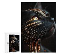 300 PCS Jigsaws Adults Puzzles Abyssinian Black Cat with Golden Pattern Adult Puzzles Relaxing Games Precision Cutting Unique Gifts for Birthday And Christmas 300 PCS