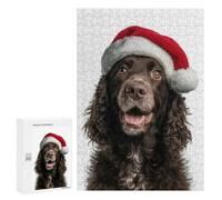 300 PCS Jigsaws Adults Puzzles American Water Spaniel Dog with Santa Hat Portrait Jigsaw for Adults Hands-on Game Precision Cutting Parent-child Interaction 300 PCS