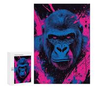 300 PCS Jigsaws Adults Puzzles Blue Gorilla with Pink Splatter Art Jigsaws for Adults Toy Wall Decor Home Decoration for Is Ideal As A Gift 300 PCS