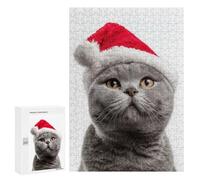 300 PCS Jigsaws Adults Puzzles British Shorthair Cat with Santa Hat Portrait Jigsaw for Adults Hands-on Game Precision Cutting Parent-child Interaction 300 PCS