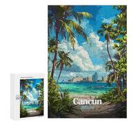 300 PCS Jigsaws Adults Puzzles Cancun Mexico Tropical Beach Illustration Jigsaw Puzzle Family Game Analysis And Logic Parent-child Interaction 300 PCS